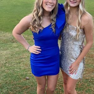 Blue Ruffle Sleeve Mini Dress